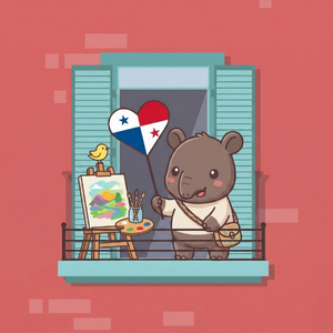 Bilingual Latino character Luis from Ecuador standing on a balcony with the Ecuadorian flag, representing Ecuadorian culture and Spanish language.