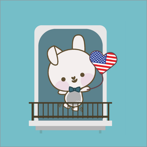 Bilingual Latino character Tejo from the United States standing on a balcony with the United States flag, representing Latino culture and Spanish language in the U.S.