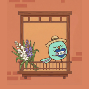 Bilingual Latino character Togo from El Salvador standing on a balcony with the Salvadoran flag, representing Salvadoran culture and the Spanish language.