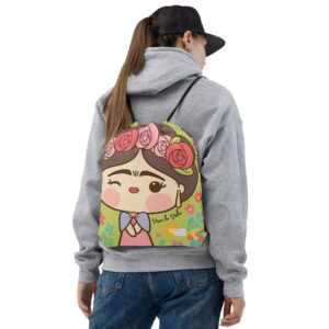 Frida Kahlo “Viva La Vida” Drawstring Backpack | Mexican Art Gym Bag | Colorful Latina Culture Tote