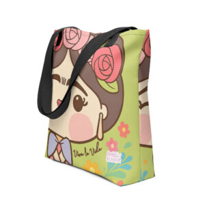 Frida Kahlo Tote Bag “Viva la Vida” – Cute Full-Color Canvas Tote with Black Handles
